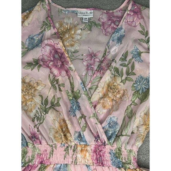 Alexa B Nites Maxi Dress Womens 16 Pink Sheer Floral Fairy Cottagecore Surplice - Picture 3 of 8